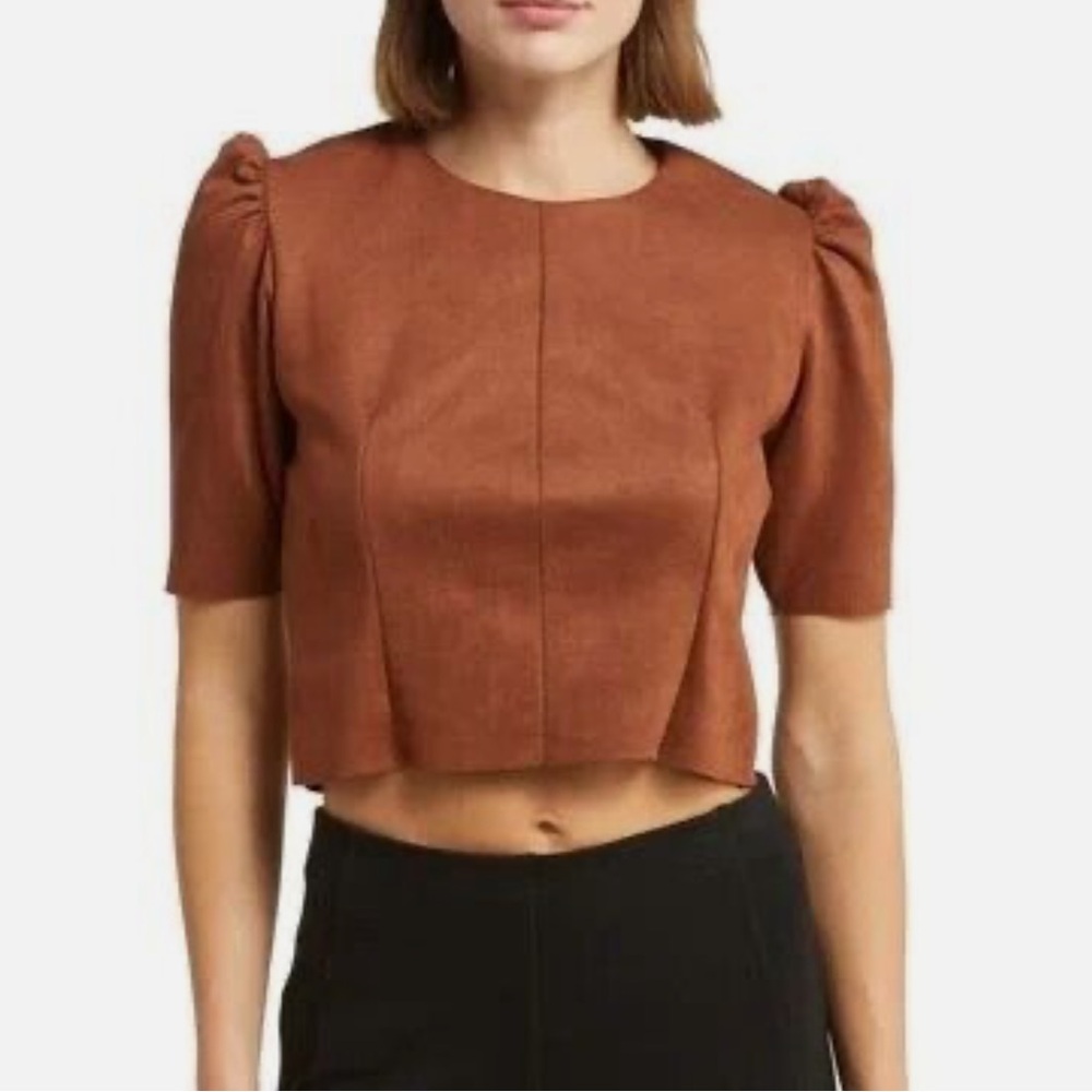 Gorgeous T Tahari Puff Brown Short Sleeve Top Small NWT